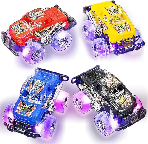 Juguetes de Monster Truck con luces (paquete de 2) – Coches de empuje con ruedas brillantes – Regalo de cumpleaños para niños pequeños, niños y