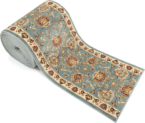 Miniatura 2 de Well Woven Alfombra de pasillo y escalera de tamaño personalizado, elige tu longitud, color azul claro Sultan Sarouk, oriental tradicional, 31