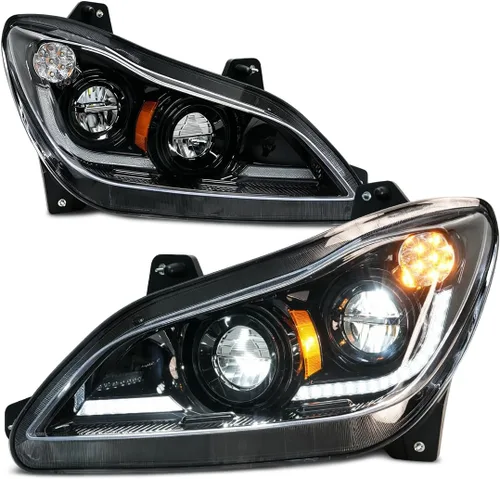 Miniatura 21 de Conjunto de par de faros delanteros LED completos Blackout para camiones semi Kenworth T660 170 T270 T370 T660 T700 2008-2019 DRL Halo Secuencial