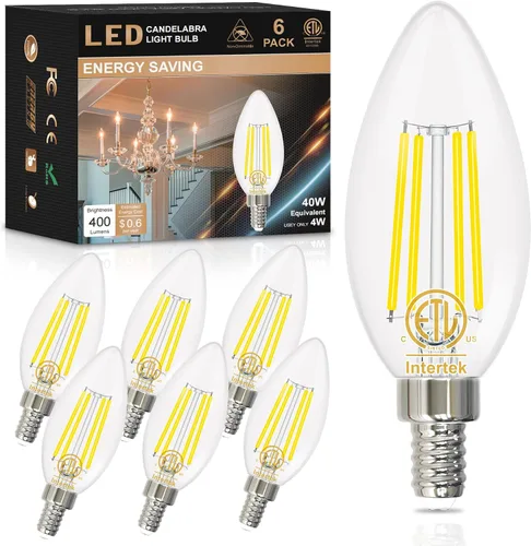 Bombilla LED E12 de 5000 K, luz diurna brillante, bombillas tipo B equivalentes a 40 W con base de candelabro pequeña, bombillas de araña en forma