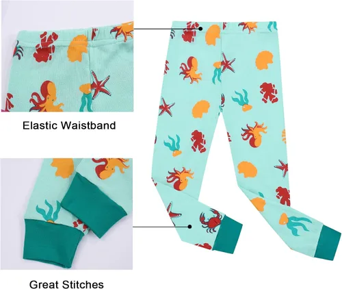 Miniatura 7 de Benaive Pijama para niños, pijama de algodón para niño, conjunto de pantalones de 4 piezas para niños