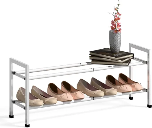 Miniatura 24 de Bumusty Zapatero expandible de 2 niveles para armario, zapatero ajustable de 18 a 33 pulgadas para espacios pequeños, organizador de zapatos pequeño