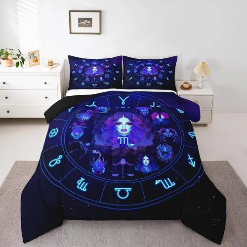 Miniatura 3 de Erosebridal Virgo - Juego de edredón de tamaño individual con 12 constelaciones, para niños, niñas, niños, niñas, niños, juego de edredón de galaxia