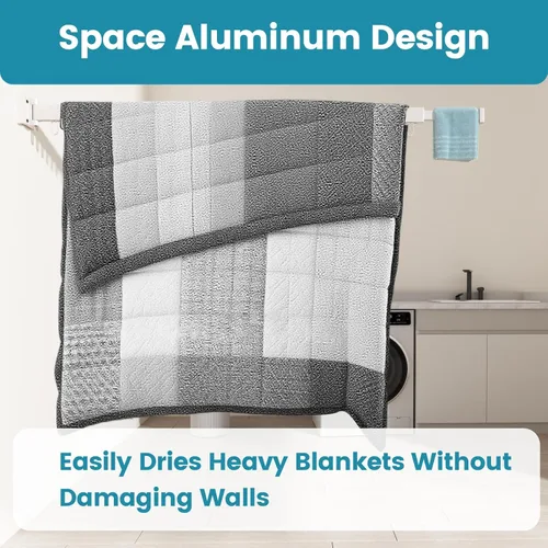 Miniatura 6 de Abiglifty Tendedero para ropa montado en la pared, plegable, retráctil y plegable con 18 ganchos para uso en interiores y exteriores en lavandería