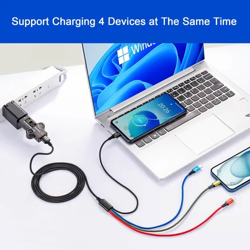 Miniatura 4 de Cable de carga múltiple 3.5A Cable de cargador múltiple trenzado 4 en 1 Cable USB de carga rápida con puertos IP/tipo C/micro para teléfonos