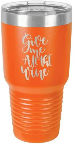 Miniatura 11 de Taza de viaje de acero con recubrimiento de polvo grabado con láser, con grabado «GIVE ME ALL THE WINE» y grabado en polvo de 30 oz, libre de BPA