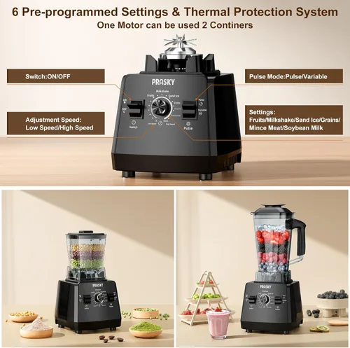 Miniatura 5 de Batidoras para cocina, licuadora de batidos, 2400 W/1000 W Prasky Blender & Grinder Combo, 25,000 RPM de alta velocidad, procesador de alimentos sin