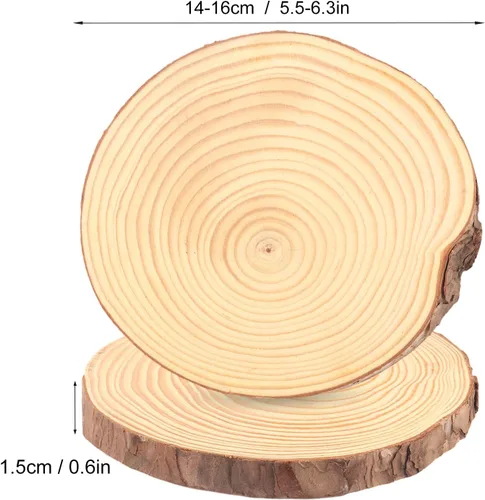 Miniatura 2 de 24 piezas de rebanadas de madera natural de 5.5 a 6.3 pulgadas, círculos de madera de pino sin terminar con cortezas para posavasos, manualidades