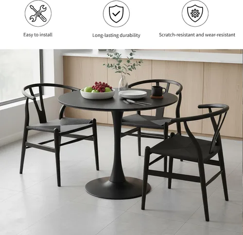 Miniatura 7 de Mesa de comedor redonda negra de 32 pulgadas, mesa de comedor circular moderna de mediados de siglo con base de pedestal para 2 a 4 personas