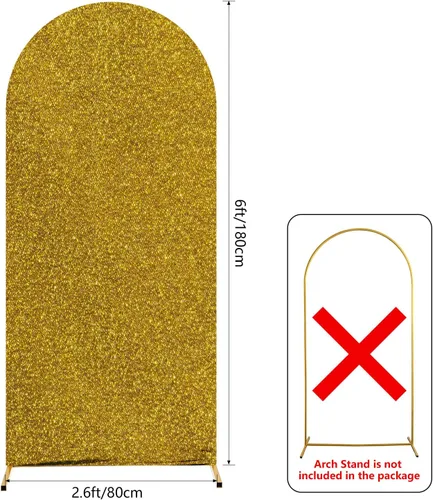 Miniatura 2 de AIBIIN Cubierta de arco de elastano dorado brillante de 6 pies, cubierta de arco de boda dorado champán de 2 lados metálico brillante para arco