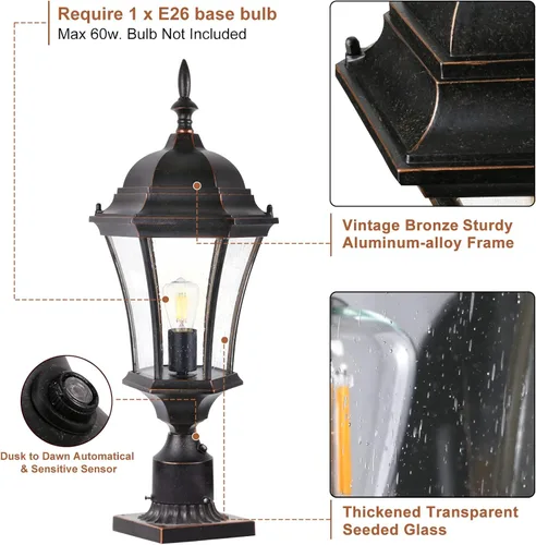 Miniatura 7 de Luces de poste para exteriores de 24 pulgadas con sensor de anochecer a amanecer, farol de aluminio grande para montaje en muelle de poste de poste