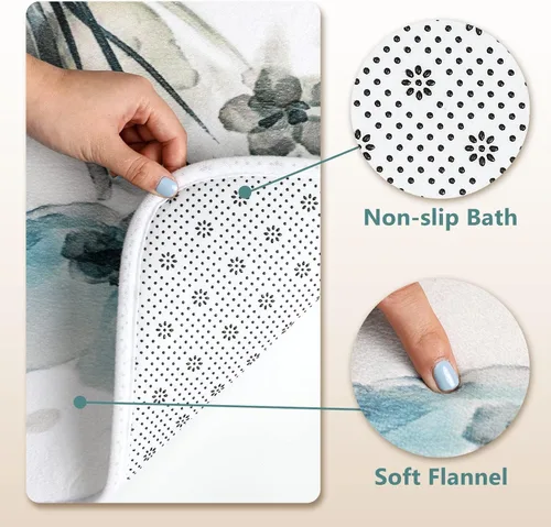 Miniatura 7 de Juego de 4 cortinas de ducha con alfombras antideslizantes, cubierta para tapa de inodoro y tapete de baño, cortinas de ducha de tela floral de 72 x