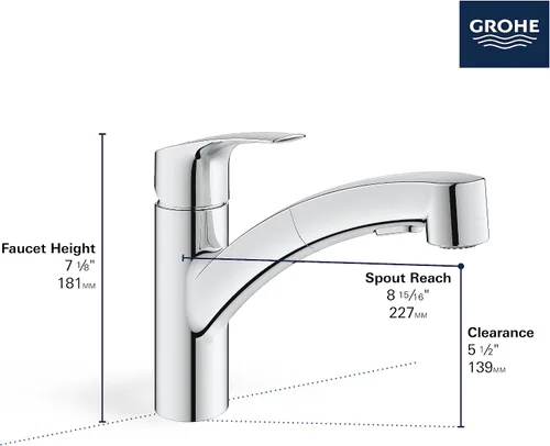 Miniatura 5 de GROHE 30306DC1 - Grifo de cocina Eurosmart de doble caño con rociador extraíble, 6.63 LPM, Supersteel (acero inoxidable)