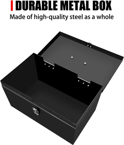 Miniatura 2 de Peastorm Pequeña caja de herramientas de metal de acero, caja de almacenamiento con cerradura para almacenar artículos valiosos, documentos