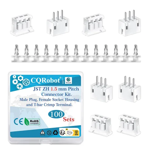 Miniatura 63 de CQRobot JST EL 4.5 mm de paso 2 pines conector electrónico IC macho, enchufes hembra carcasa y kit de terminales de crimpado en T macho/hembra. 50