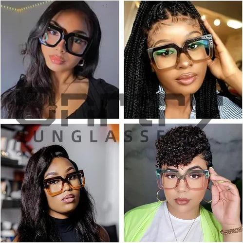 Miniatura 2 de Onrtry - Gafas de luz azul grandes y cuadradas para mujeres y hombres, con marco grueso, para computadora, sin receta, gafas de gran tamaño Marco
