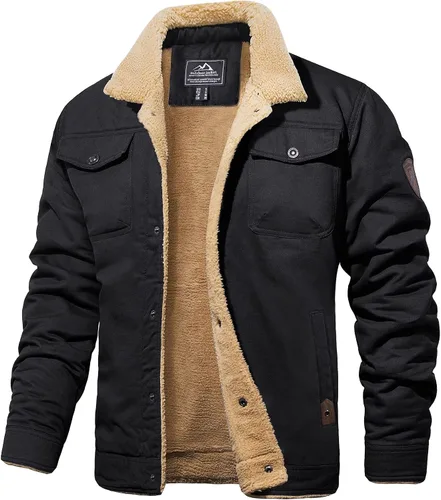 MAGCOMSEN Chaqueta de invierno para hombre con forro de sherpa, chaqueta de camionero cálida con múltiples bolsillos