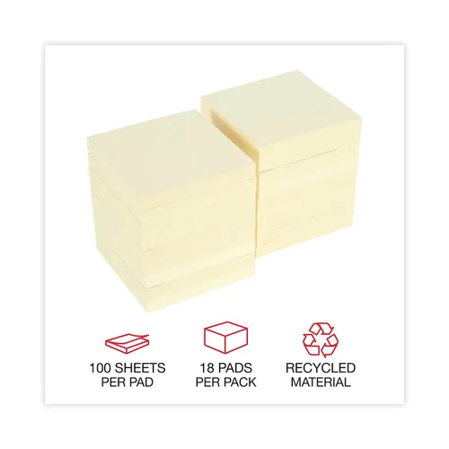 Miniatura 4 de Universal Office Products 28068 - Notas adhesivas recicladas, 3 x 3, amarillo; 100 hojas, 18 unidades (UNV28068)