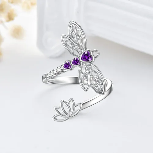 Miniatura 3 de RMREWY Anillo ajustable de plata de ley 925 con piedra natal de libélula celta, regalo de cumpleaños para mujeres, amantes de la libélula