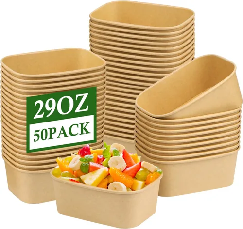 Miniatura 14 de Paquete de 25 cuencos de papel de 19 onzas, recipientes desechables con tapas, cuencos rectangulares desechables con tapas, cuencos de ensalada