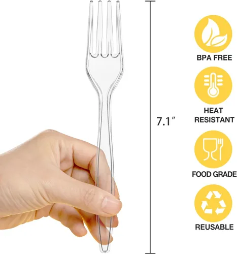 Miniatura 2 de POSATE Tenedores de plástico resistentes, material desechable de grado alimenticio, transparente, paquete de 30
