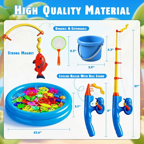 Miniatura 3 de CozyBomB™ Juego de juguetes magnéticos de pesca para niños Juego de mesa de agua para bañera, piscina infantil, fiesta en la piscina, caña