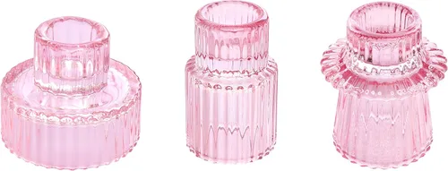 Vixdonos Juego de 3 portavelas de cristal rosa para velas cónicas, velas de pilar y velas de candelita