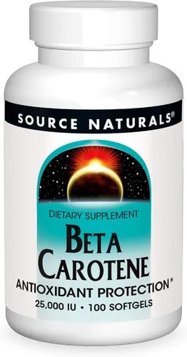 Source Naturals Beta Caroteno 25000 iu Protección Antioxidante - Convertido por el Cuerpo a Vitamina A - 100 Cápsulas Blandas