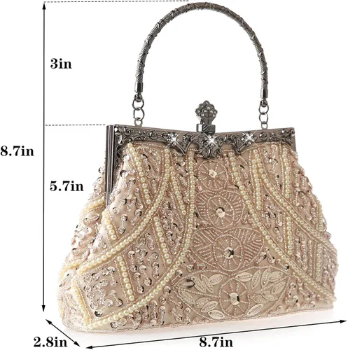 Miniatura 2 de DA BODAN Bolso de noche para mujer estilo vintage con cuentas y lentejuelas y perlas bolso de hombro para boda novia fiesta de graduación