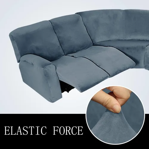 Miniatura 6 de ele ELEOPTION Funda reclinable modular de 5 plazas, 7 piezas, fundas para sofá reclinable en forma de L, protector de muebles, grueso, suave, Gris