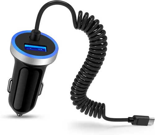 Cargador de coche USB C, adaptador de cargador de coche de carga rápida de 3.4 A con cable en espiral tipo C de 3 pies para Samsung Galaxy A17 A16
