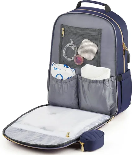 Miniatura 4 de MOMUVO Mochila para pañales, bolsa de bebé acolchada con cambiador, correas para cochecito y funda para chupete, bolsas de pañales de viaje grandes