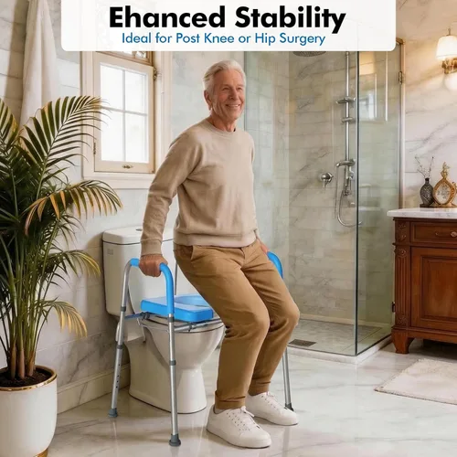 Miniatura 9 de WHLICKS Asiento elevado para inodoro con asas – Asiento elevado de ancho ajustable, cómodos elevadores de asiento de inodoro acolchados para Gris
