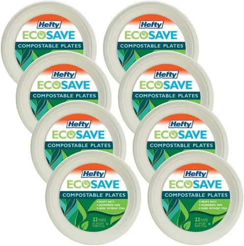 Miniatura 8 de Hefty EcoSave - Platos desechables, hechos de materiales a base de plantas, platos de papel resistentes y aptos para microondas, platos desechables