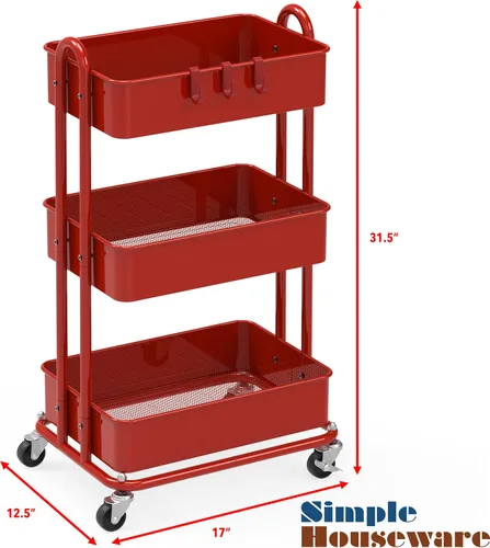 Miniatura 6 de Simple Houseware Carrito de metal resistente de 3 niveles, verde militar