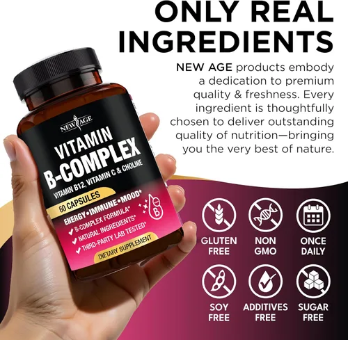 Miniatura 6 de Complejo de vitamina B para hombres y mujeres - Hecho en Estados Unidos - Complejo B: B1, B2, B3, B5, B6, B7, B8, B9, B12 con vitamina C, colina