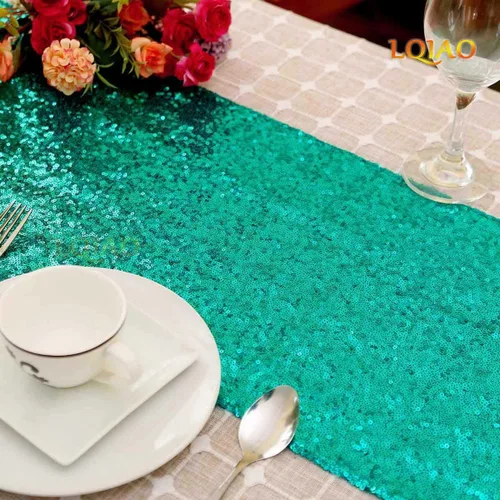 Miniatura 3 de Camino de mesa de lentejuelas color verde de Navidad, paquete de 2 unidades de 12 x 72 pulgadas, camino de lino brillante para suministros de fiesta