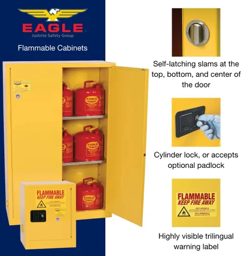 Miniatura 4 de Eagle Hecho en América 4 Galones Armario de Almacenamiento de Líquidos Inflamables, Autocierre Ahorrador de Espacio Resistente al Fuego