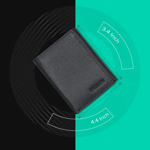 Miniatura 6 de Billetera de tres pliegues para hombre Cartera de piel auténtica con bloqueo RFID con 9 ranuras para tarjetas