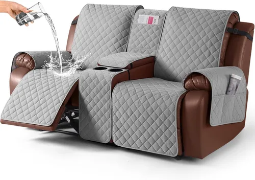 Miniatura 34 de KinCam Funda 100% Impermeable para Loveseat Reclinable con Consola, Fundas Antideslizantes para Sofá Reclinable de 2 Asientos, Funda para Sofá