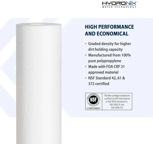 Miniatura 2 de Hydronix SDC-25-1005 Cartucho de filtro de agua de sedimentos de ósmosis inversa RO para toda la casa 2.5" x 10" - 5 micras (paquete de 2)