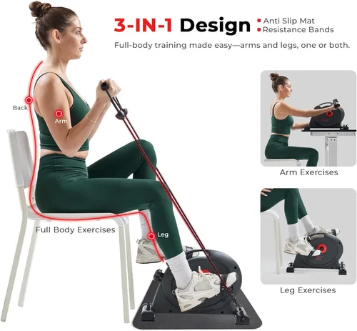 Miniatura 2 de Sunny Health & Fitness Smart Under-Desk Bike Exerciser, Low-Impact Cardio Cycling Equipment for Home/Office, Mini Paddler for Arm/Leg Mobility Gris