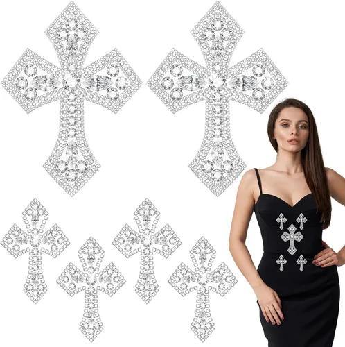 Suncalla 6 parches de cruz de diamantes de imitación plateados con apliques de cristal para planchar en la ropa, parches para ropa, bolsos, Plata