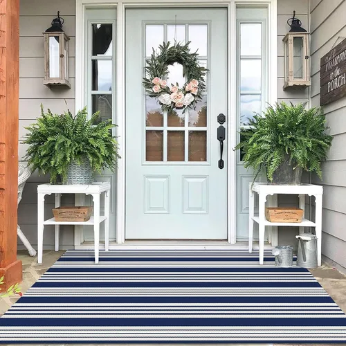 Miniatura 25 de IOHOUZE Alfombra Rayada Gris y Blanca - 27.5" X 43" Tapetes para Puerta Delantera al Aire Libre, Alfombra Lavable para Decoración de Porche