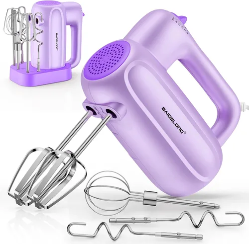 Miniatura 9 de BAIGELONG Batidora eléctrica de mano, mezclador de cocina de 5 velocidades con 5 accesorios de acero inoxidable 304 + base de almacenamiento, Azul