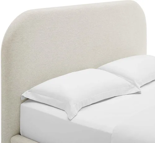 Miniatura 7 de Modway Keynote - Marco de cama Queen moderno con cabecera en forma de curva en tejido jaspeado marfil, tapicería de tela jaspeada, cama