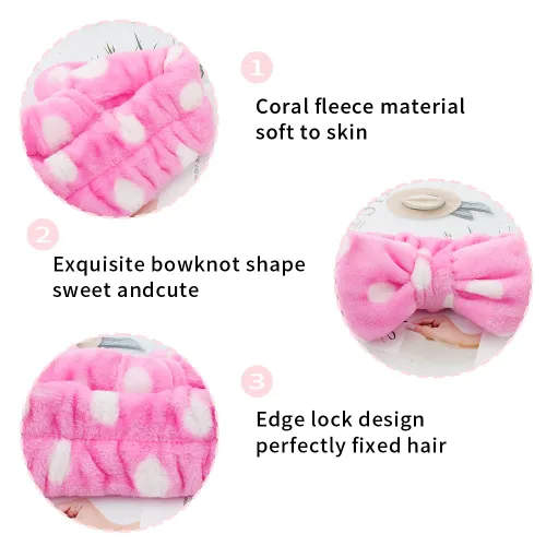 Miniatura 3 de WHAVEL Paquete de 6 diademas de spa rosadas, diademas de maquillaje, diademas de microfibra con lazo de microfibra, diadema facial de rayas de Tipo