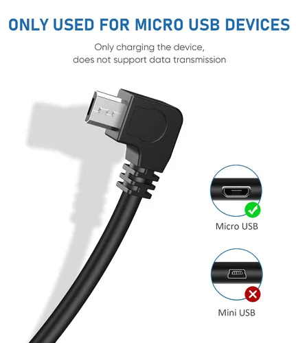 Miniatura 5 de Cable de alimentación para cámara de salpicadero, (micro de 10 pies) de cobre puro más grueso de 90 grados, cable de cargador de cámara de espejo