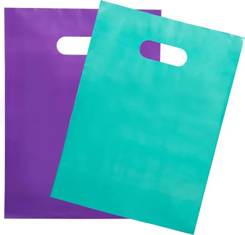Choice Marts Bolsas de mercancía 200 bolsas de 200 bolsas de color verde azulado y morado de 9 x 12 pulgadas, 1.5 mil de grosor, brillantes con asas