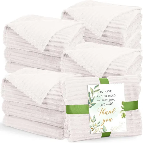 Buryeah 12 piezas de manta de franela y forro polar para boda a granel con tarjeta de agradecimiento y cinta, 50 x 60 pulgadas, mantas certificadas